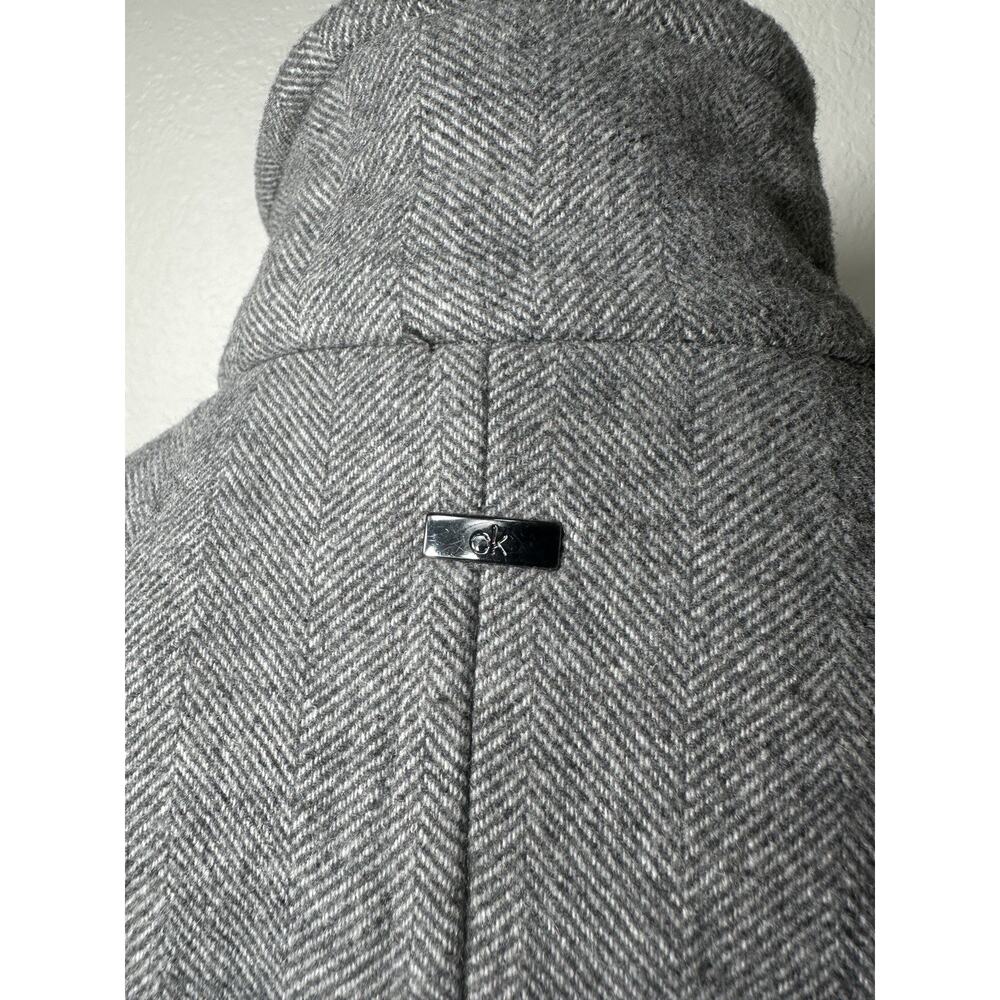 Calvin Klein Women’s XXS Gray Herringbone Wool Blend Coat Zip Snap Mid Length - Picture 12 of 16